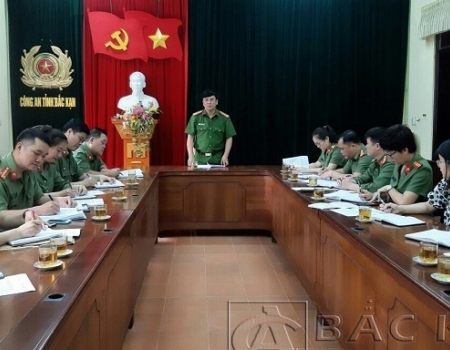 Đại tá Nguyễn Thanh Tuân, Phó Giám đốc Công an tỉnh phát biểu chỉ đạo tại hội nghị