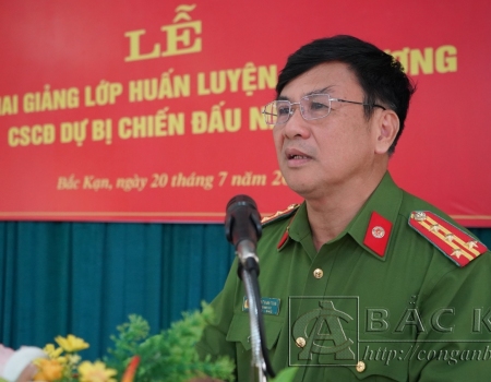 Đại tá Nguyễn Thanh Tuân - Phó Giám đốc Công an tỉnh phát biểu giao nhiệm vụ