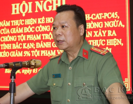 Đại tá Hà Văn Tuyên- Giám đốc Công an tỉnh phát biểu chỉ đạo hội nghị