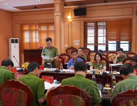 Đại tá, Ths Thăng Quang Huy – Phó Giám đốc Công an tỉnh, Chủ nhiệm đề tài trình bày báo cáo tóm tắt đề tài trước Hội đồng cấp cơ sở
