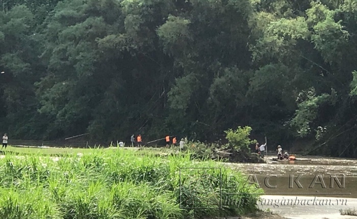 Các lực lượng chức năng và lực lượng tại chỗ tìm kiếm người mất tích trên Sông Năng
