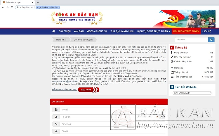 Mục đối thoại trực tuyến trên trang thông tin điện tử Công an tỉnh Bắc Kạn