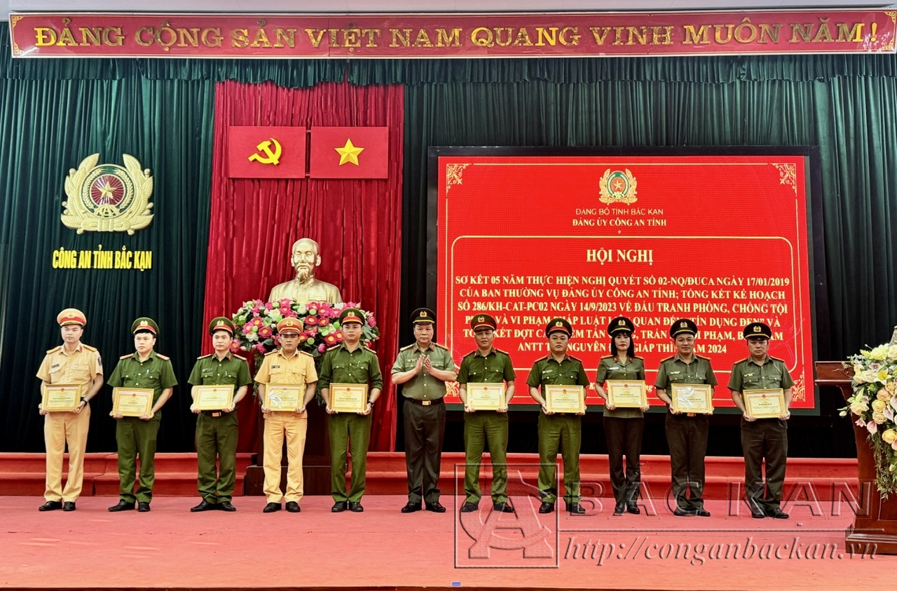 Ảnh 5 Đại tá Hà Văn Tuyên, Giám đốc Công an tỉnh trao giấy khen cho các tập thể có thành tích thực hiện cao điểm tấn công, trấn áp tội phạm, bảo đảm ANTT Tết Nguyên đán Giáp Thìn 2024