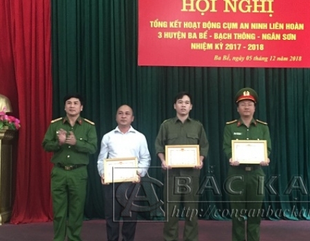 Đại tá Nguyễn Thanh Tuân, Phó Giám Đốc Công an tỉnh trao giấy khen cho các tập thể và cá nhân tiêu biểu trong cụm an ninh liên hoàn