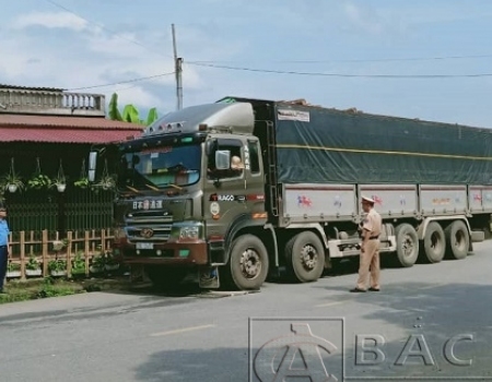 Lực lượng chức năng kiểm tra phương tiện vận tải     