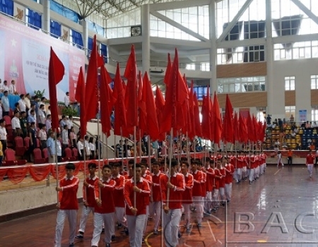 Khối hồng kỳ diễu hành tại Lễ khai mạc Hội thi