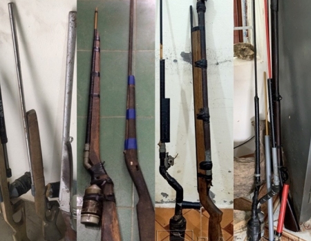 Một số súng tự chế Công an huyện Pác Nặm vận động giao nộp, thu giữ