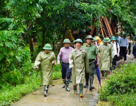 Phó Thủ tướng Hồ Đức Phớc kiểm tra tình hình ngập úng tại khu dân cư tổ 6, thị trấn Đồng Tâm, huyện Chợ Mới