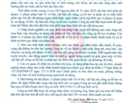 Thư ngỏ kêu gọi toàn dân tham gia phòng ngừa, phát hiện, tố giác vi phạm về vũ khí, vật liệu nổ, công cụ hỗ trợ và pháo