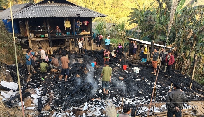 Vu cháy đã thiêu rụi căn nhà và toàn bộ tài sản gia đình chị Đặng Thị Thim
