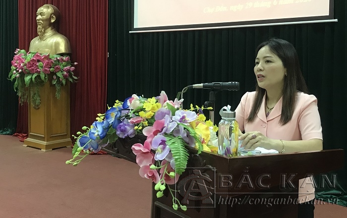 Đồng chí Triệu Thị Thu Phương - Trưởng Ban Dân tộc tỉnh thông tin những nội dung về bảo đảm quyền các dân tộc thiểu số